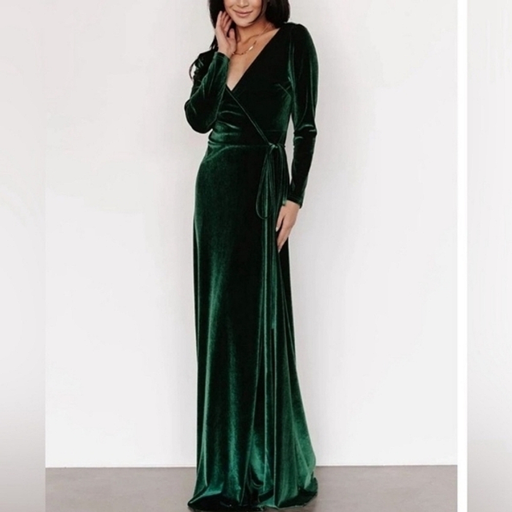Baltic Born Deep Green Velvet Long Sleeve Dress